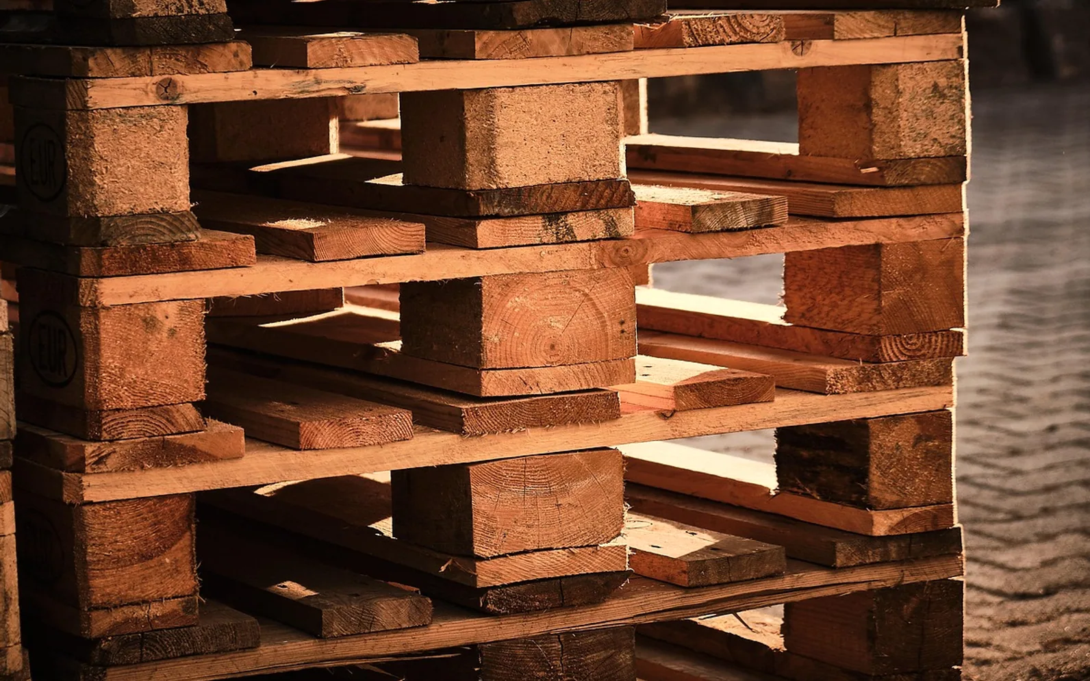 Pallets, euro pallet and stacked