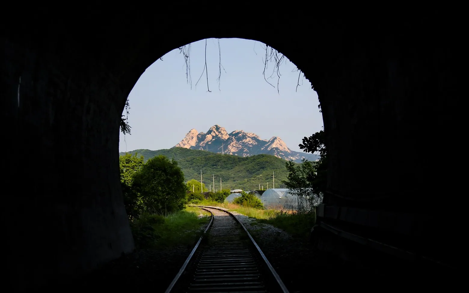 Railroad tracks, railroad and tunnel
